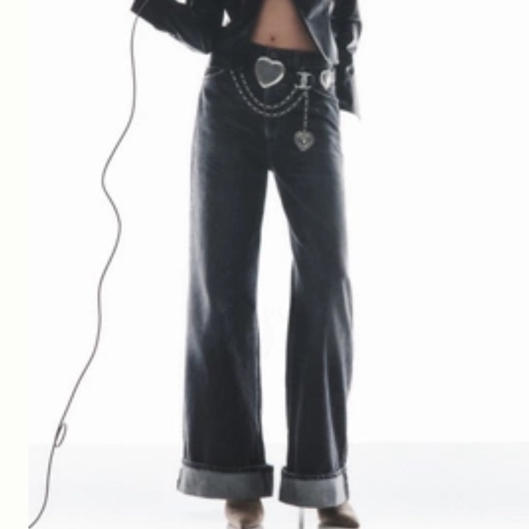 ANTHROPOLOGIE AGOLDE Dame High Rise Cuffed Wide Leg Jeans Carbon Size 32 NEW - Picture 13 of 15